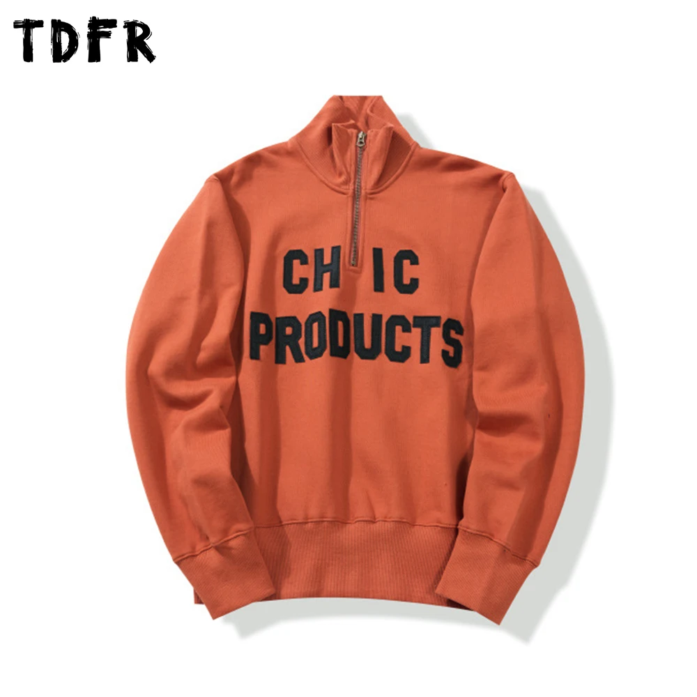 

Patch Letter Sweatshirts Mens Autumn Winter Retro Casual Loose Long Sleeve Stand Collar Half Zipper Sweatshirts Man