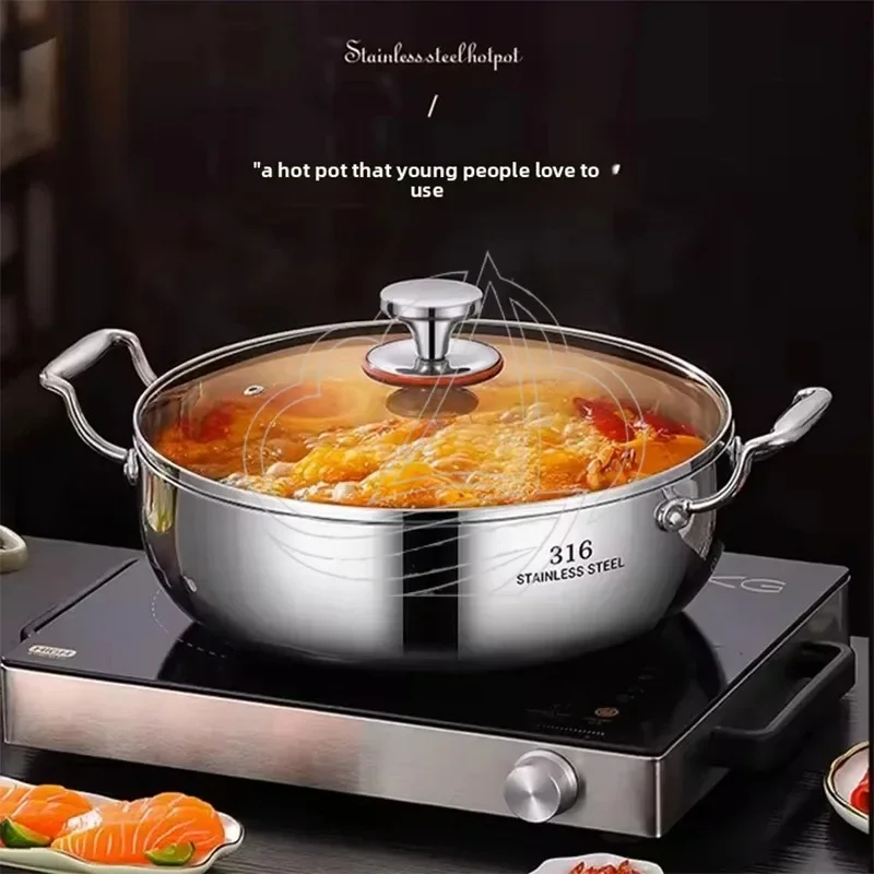 316 Stainless Steel Hot Pot Multifunctional Cookware for Induction Cooker Porridge Cooking