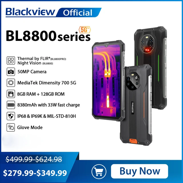 Blackviewサーマルイメージカメラ、bl8800プロ、フリアー®頑丈な防水携帯電話,スマートフォン,8GB 128GB, 8380mAh,  33W充電 - AliExpress