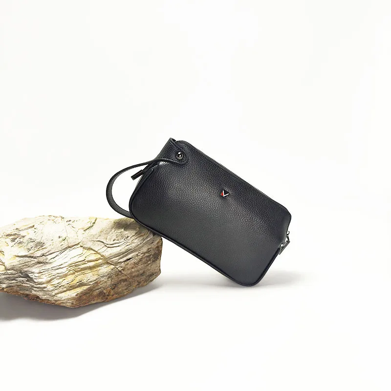 Lock Clutch Wrist Strap Handheld Bag For Phone Men's Business Genuine Leather Man Bags Handbag Portable Fingerprint Unlock