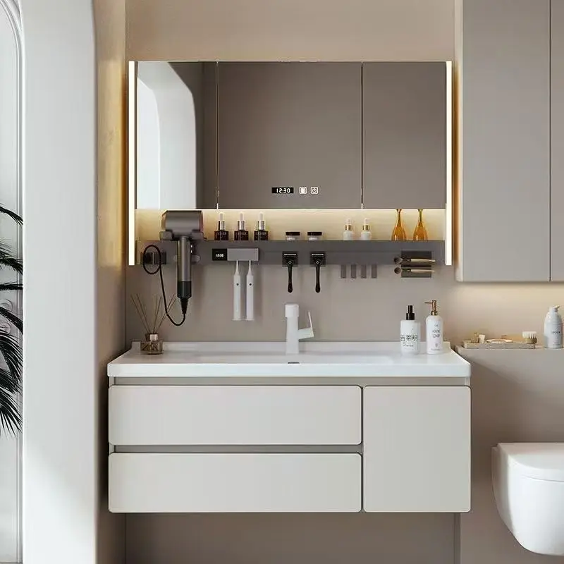 Bathroom cabinet multifunctional storage rack, ceramic integrated basin, aluminum washbasin cabinet, combo bathroom washbasin, w