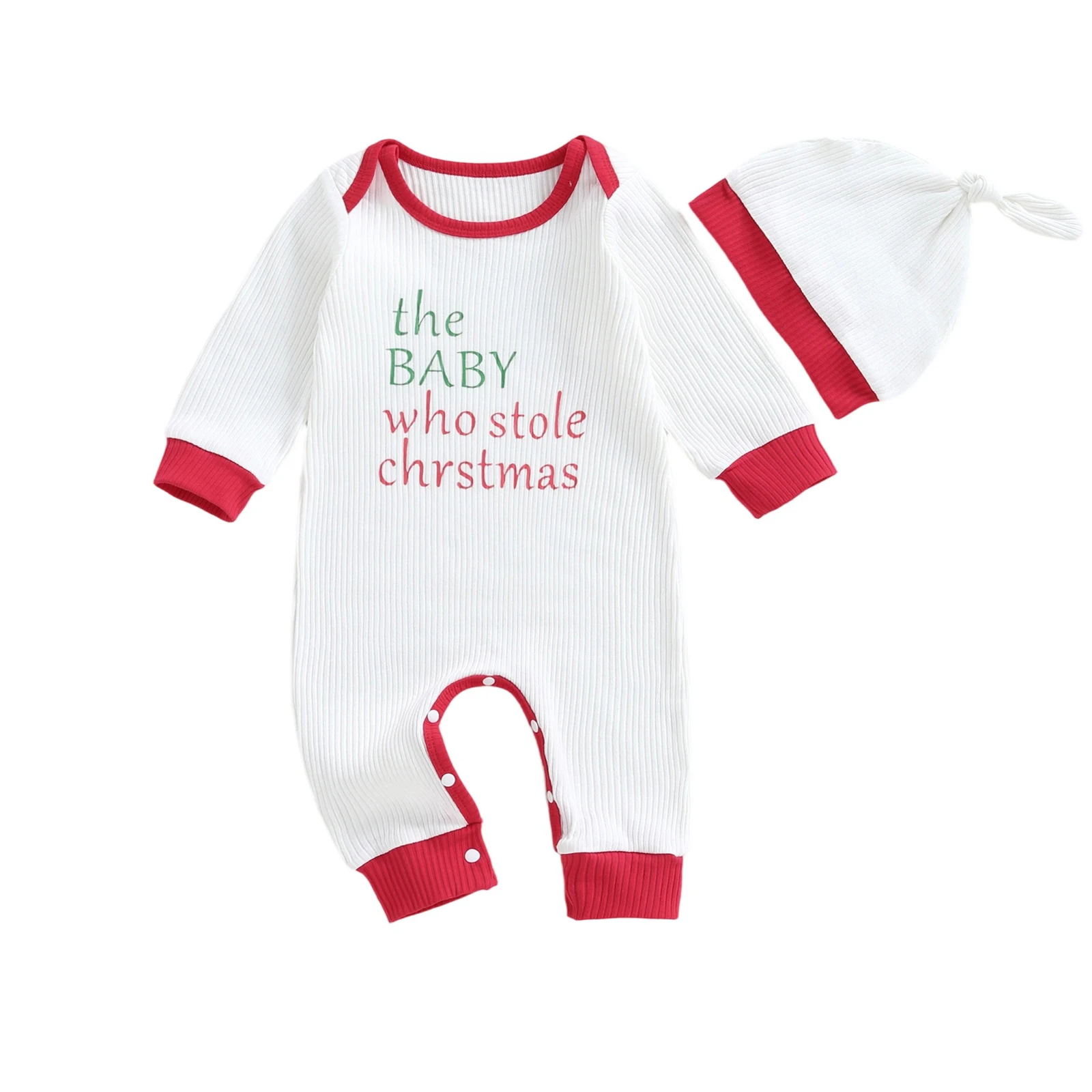 

Детский рождественский комбинезон, комбинезон с длинными рукавами и круглым вырезом с буквенным принтом и шляпой, одежда