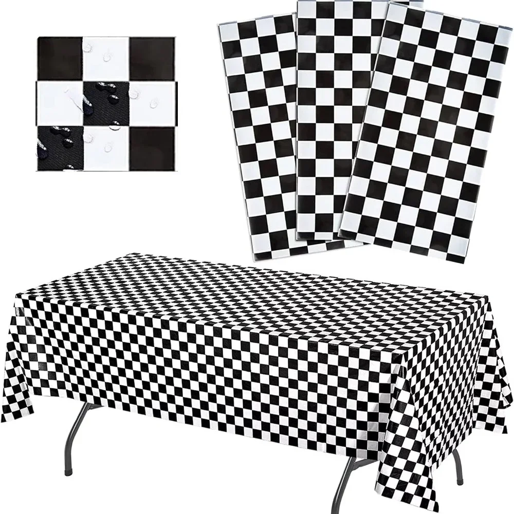 Oktoberfest Plastic Table Cover, Bavarian Flag Check Table Cloth, Classic Table Cloth, Black and White  Racing Mosaic