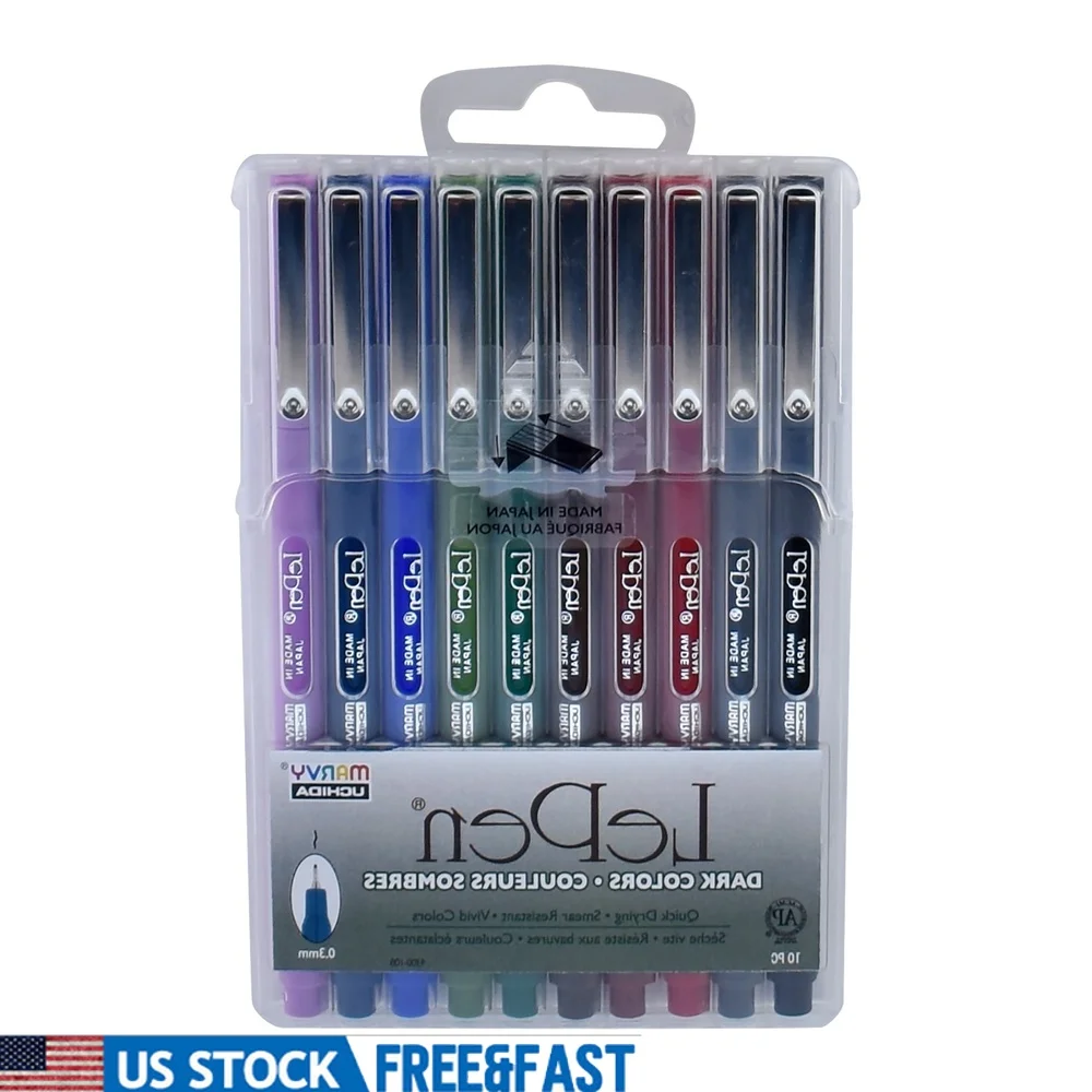 

Le Pen Felt Tip Pens Set 10 Count Medium Point Water Based Ink Quick Dry Smudge Resistant Durable Synthetic Tip Ideal Journals