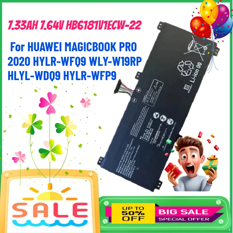 

7.33Ah 7.64V HB6181V1ECW-22 Laptop Battery for HUAWEI MAGICBOOK PRO 2020 HYLR-WFQ9 WLY-W19RP HLYL-WDQ9 HYLR-WFP9 Lithium Battery