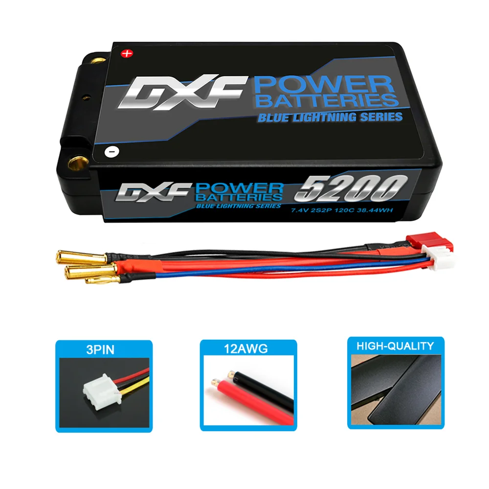 DXF 2S Shorty Lipo batteria 5200mAh 6300mAh 7000mAh 7.4V 7.6V 5mm T Plug Hardcase per 1/10 Buggy Car Truck RACING Helicopter