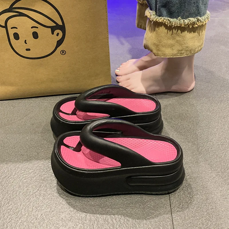 Woman two tone outdoor beach slides platform EVA flip-flops New 7.5 cm white pink high flip flops women fashion summer shoes