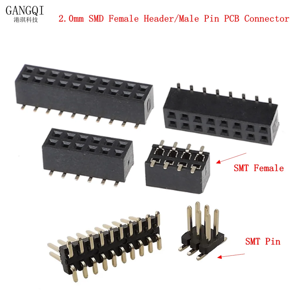 10PCS 2.0mm Double Row SMD Surface Mount Pin Header Socket Connector 2x3P/5P-40P Low Profile Male Female PCB gold plated
