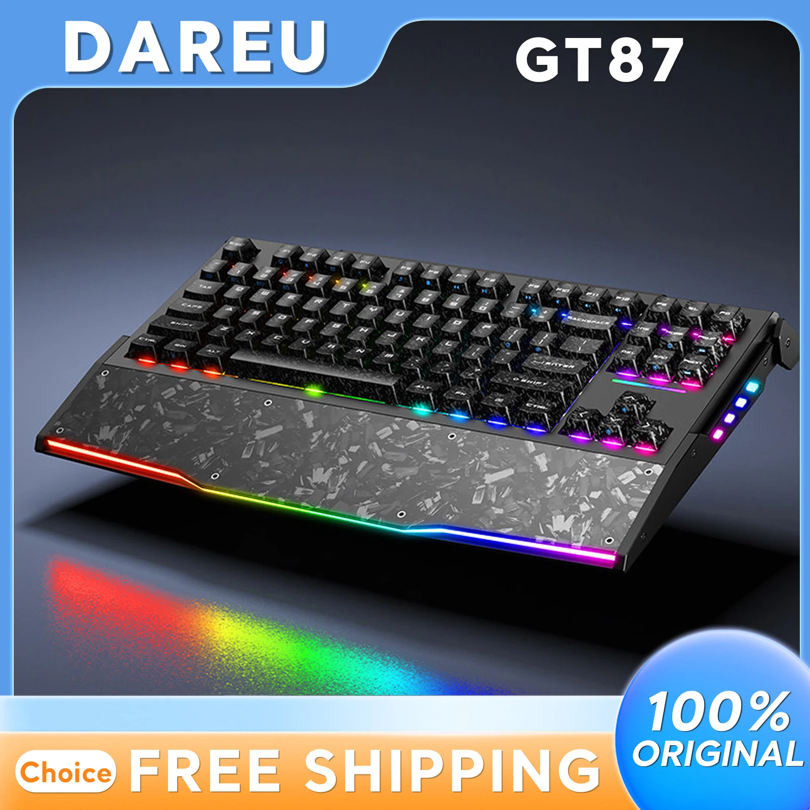 

Dareu GT87 Tri Mode Wireless TMR Magnetic Switch Gaming Keyboard Carbon Fiber Wrist Rest RGB Backlit Aluminum Frame For CSGO