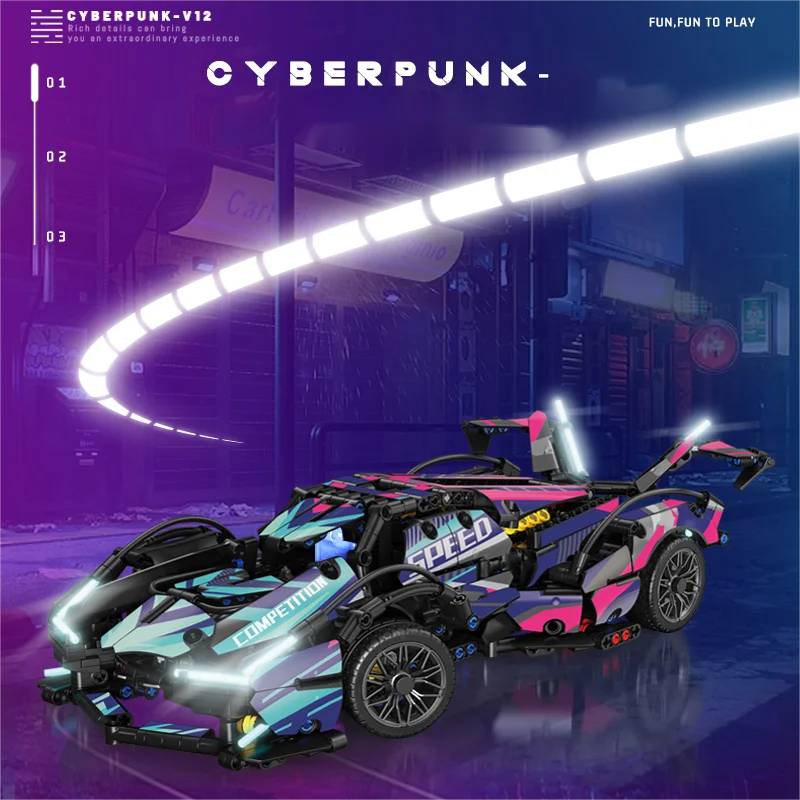 Technical RC LED Drift Racing V12 Concept Remote Control Lamp Sports Car Building Blocks Birthday Gifts for Boys and Kids