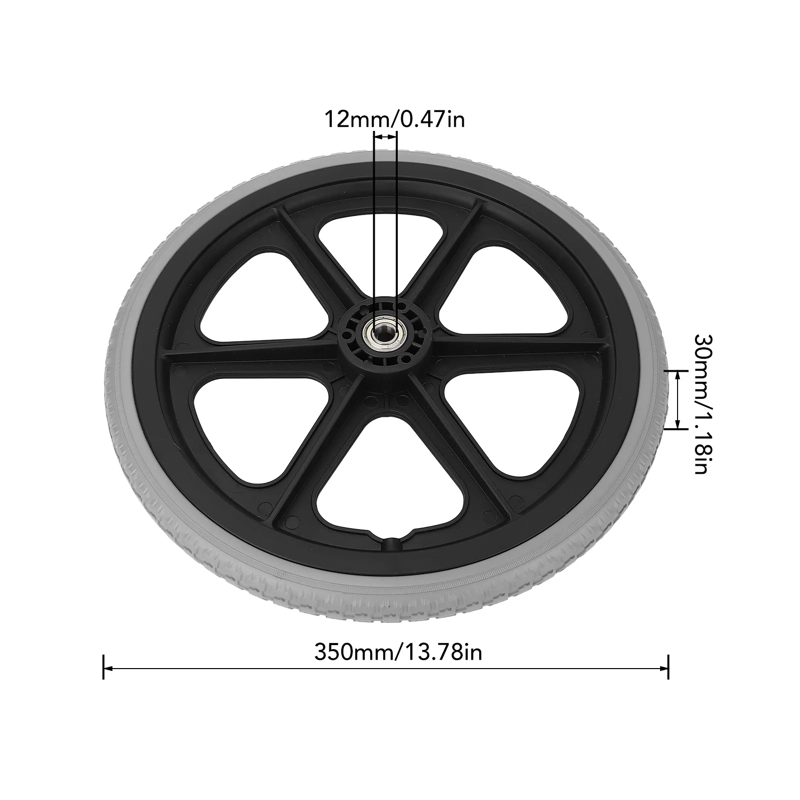 ล้อวีลแชร์ขนาด14นิ้วสำหรับรถเข็นคนพิการล้อเข็นขนาด14นิ้ว350x30มม. ตลับลูกปืน6001 12มม.