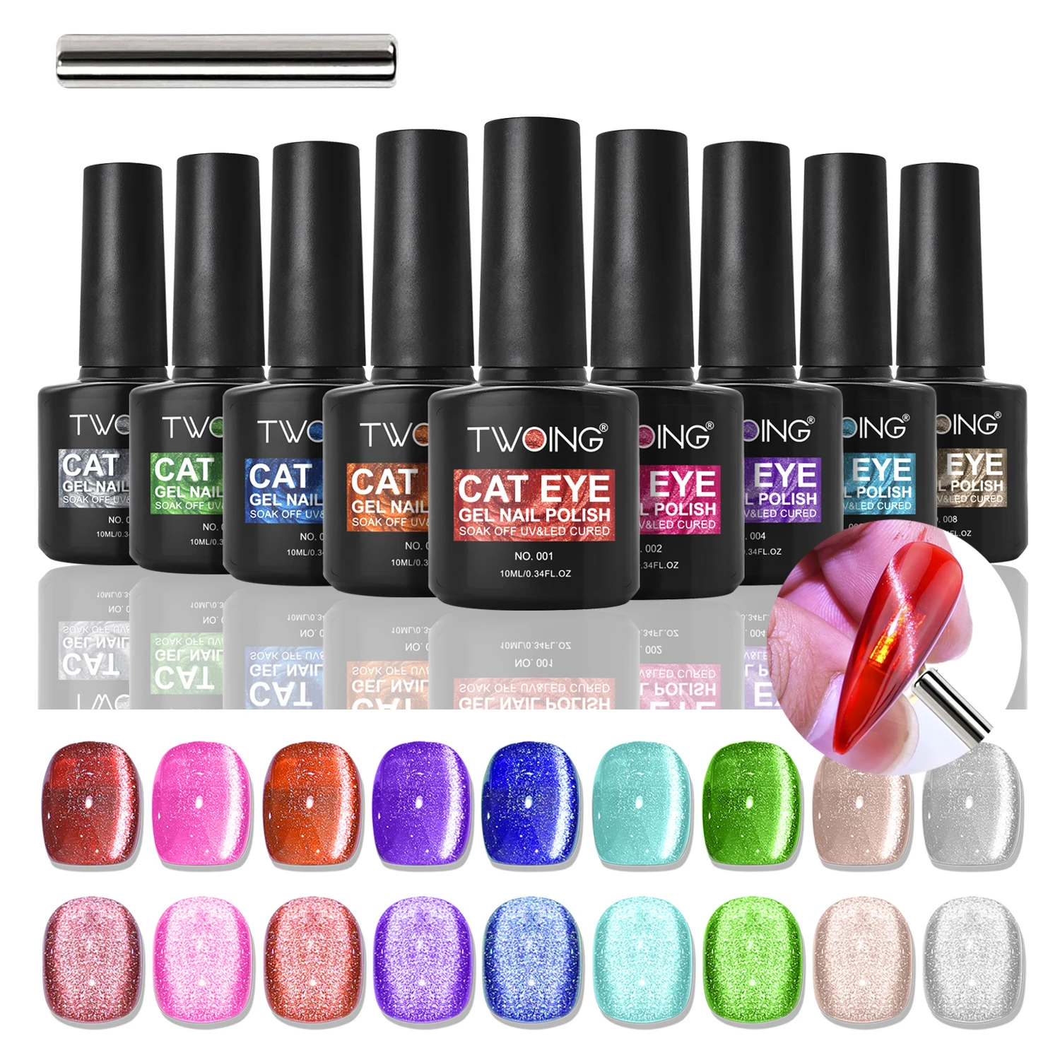 

Red Cat Eye Gel Nail Polish,Glossy Magnetic Gel Nail Polish Holographic with 9D Cat Eye Effect, Long-Lasting Soak Off UV LED Gel