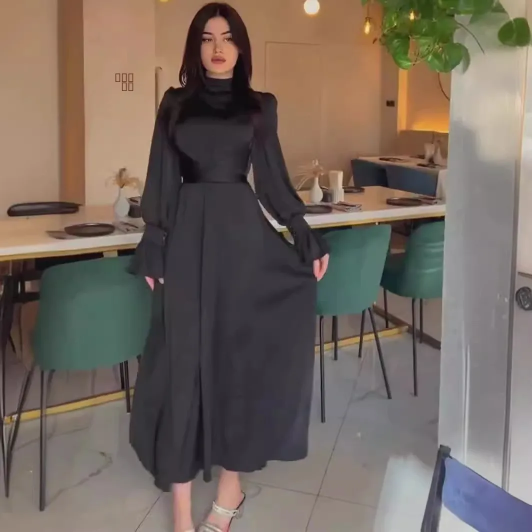 تنورة نسائية من Ele Satin طويلة Sve لربيع 2025 من ألياف البوليستر الأساسية