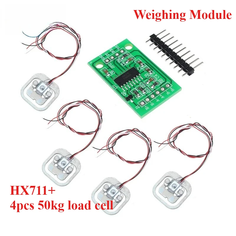 HX711 Weighing Module Load Cell Pressure Sensor Module + 4PCS 50kg Human Scale Load Cell Weight Sensors Measurement Tool DIY Kit