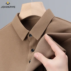 Men's Fashion Waffle Solid Short Sleeved Polo Shirt Summer Breathable Comfortable Top