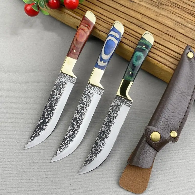 Forged Boning Meat Cleaver Knife Stainless Steel Mongolian Kitchen Hand Meat Fruit Knife Roasted Lamb Steak Knife with Cover