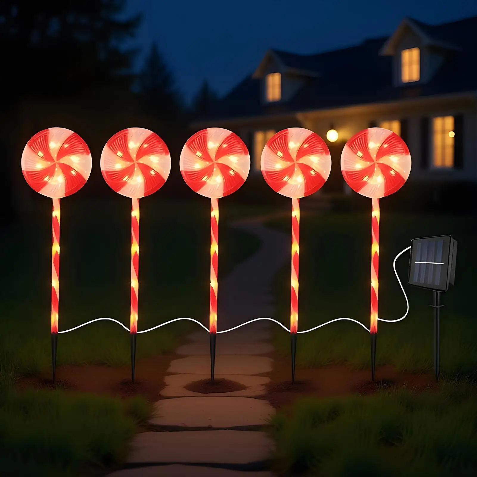 عيد الميلاد في الهواء الطلق ضوء الشمس 5 قطع 8-وضع زخرفة الشمسية أضواء قصب الحلوى زينة عيد الميلاد لمسار فناء ساحة الفناء الخلفي #4