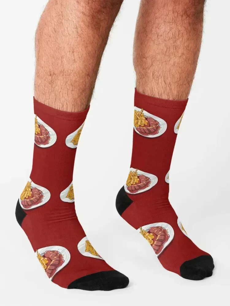 Currywurst with french fries Socks football hockey funny gifts winter gifts Socks Man Women's