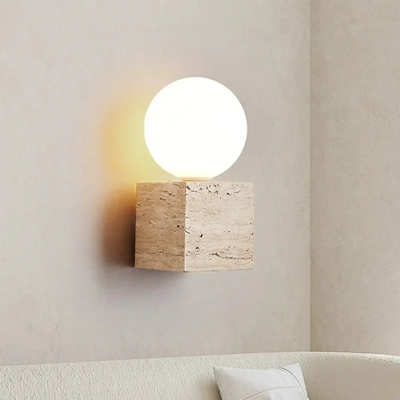 

Yellow Hole Stone Japanese Wabi-Sabi Style Wall Lamp Natural Stone Wall Lamp For Corridor Bedroom Bedside Dining Room LivingRoom