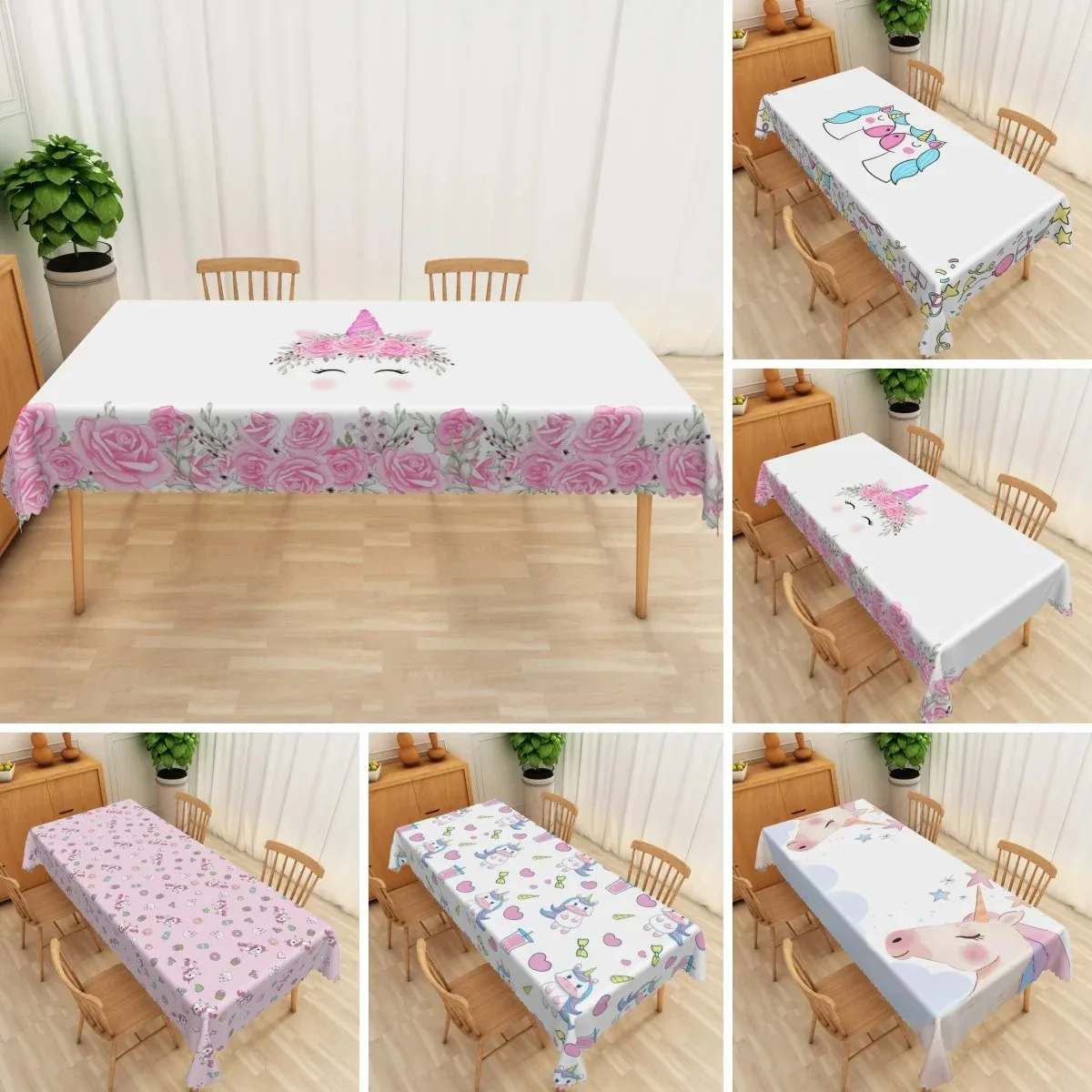

Soft Polyester Tablecloth Waterproof 2D Flat Printed Unicorn Pattern Table Cover Kids Room Birthday Party Table Cloth