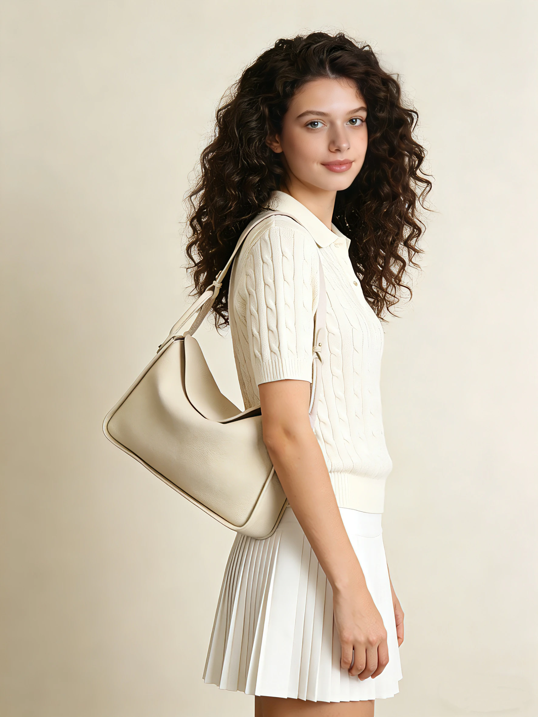 Fashionable Top-Layer Cowhide Leather Ladies Shoulder Bag Underarm Bag High-End Handbag Hobos Handbag
