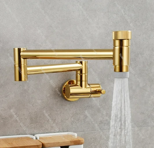 Brushed Gold Fold  Wall Mounted Retractable  Pot Filler Kitchen Sink Cold Water Water outlet