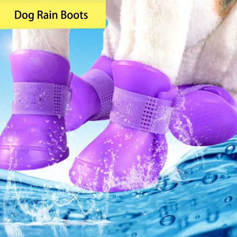 Fashion Candy Colors Dog Rain Boots Rainy Season Silicone Waterproof Dog Shoes Non-slip Dog Booties for Chihuahua Teddy 4pcs/set