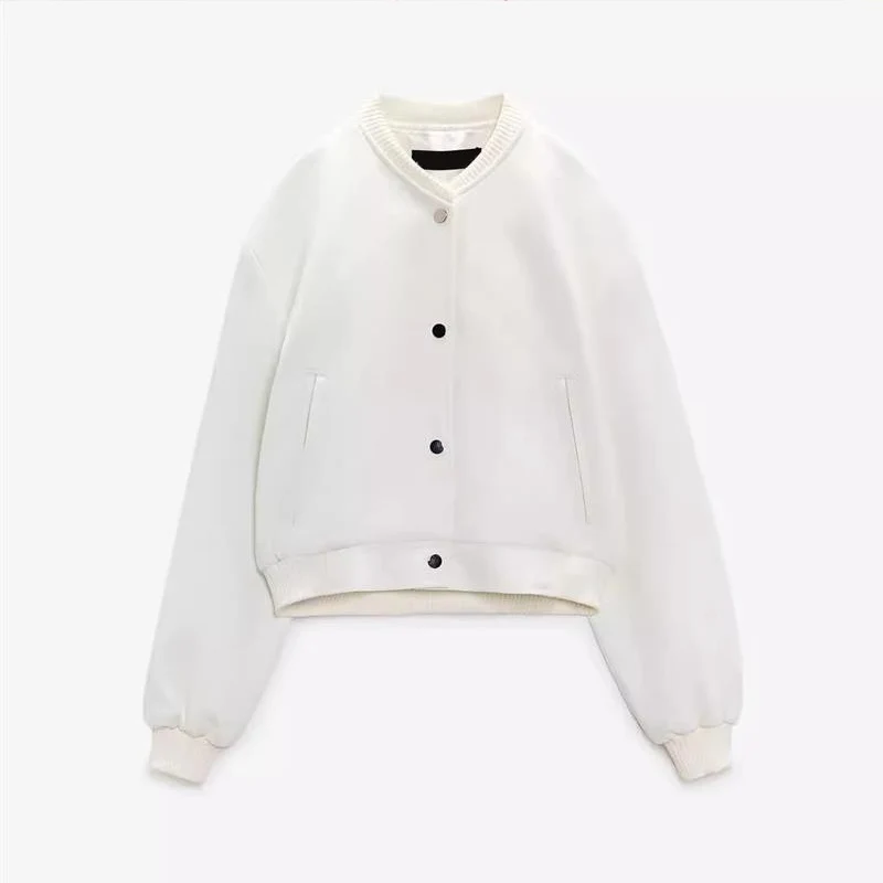 

White ort Pilot Jaet Outerwear 2023 Autumn New Women's Faion Baseball Sle Straight Cut Long Sve Button Closure