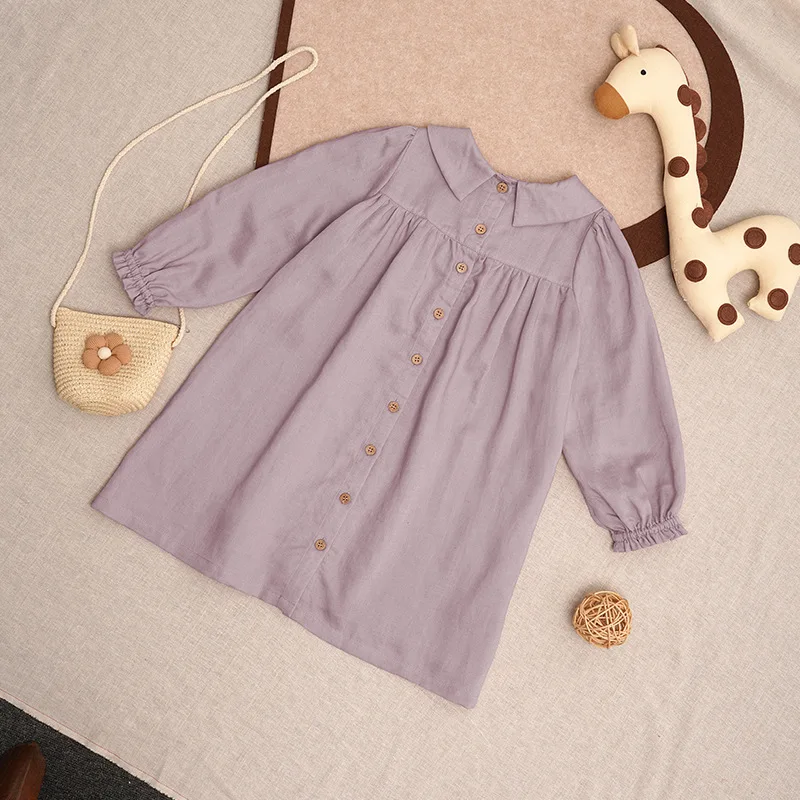 Girls Dress Autumn and Winter New Style Doll Collar Dress with Single Breasted Back Design, Long Skirt for Daily Casual Wear