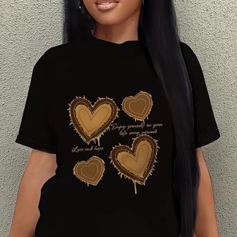 Heart English Print Women's Plus Size T-Shirt 100% Cotton 220g