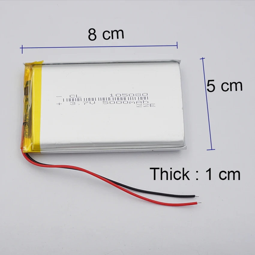 3.7V 5000 mAh 18,5wh 105080 JST 2Pin 1.5mm kompatybilny polimerowy bateria Lipo z kamerą samochodową ipod PAD MID Power Bank DVD Tablet PC