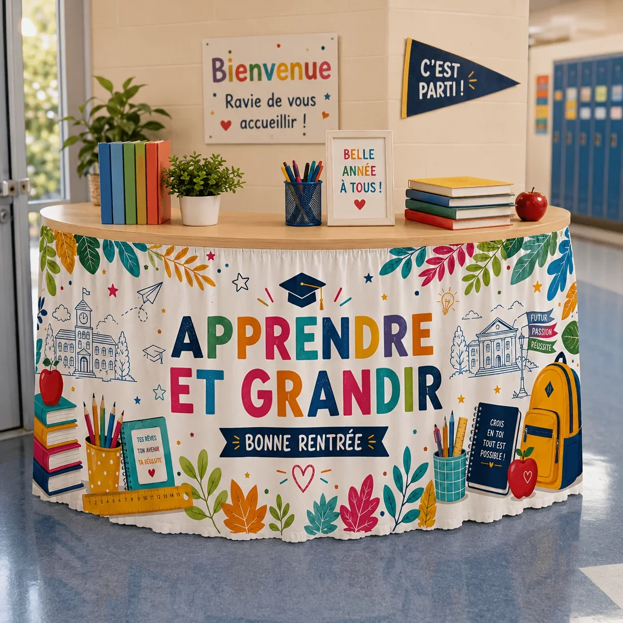 Tablecloth Apprendre et Grandir tablecover, French theme for the start of the school yearxzj