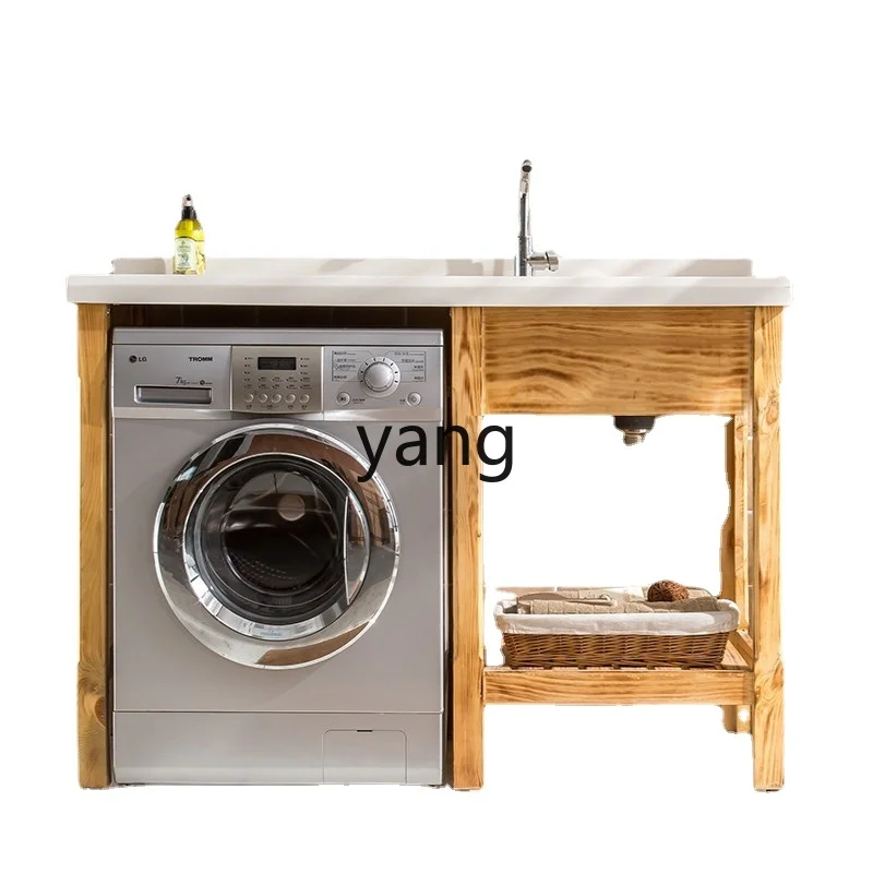 Yjq Washing Machine Cabinet Solid Wood Balcony Washing Machine Integrated Wash Wardrobe Laundry Basin with Washboard