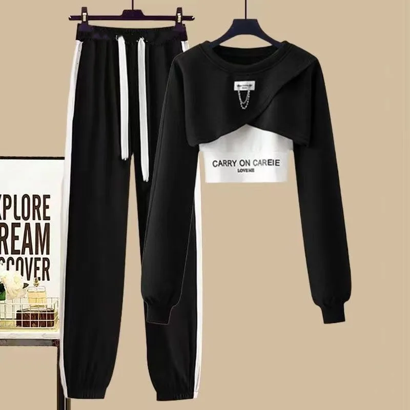 Women's Tracksuit Suit 2025 Spring Autumn New in Matching Sets Korean Fashion Short Sweater+Sport Sling+Trousers Three Piece Set