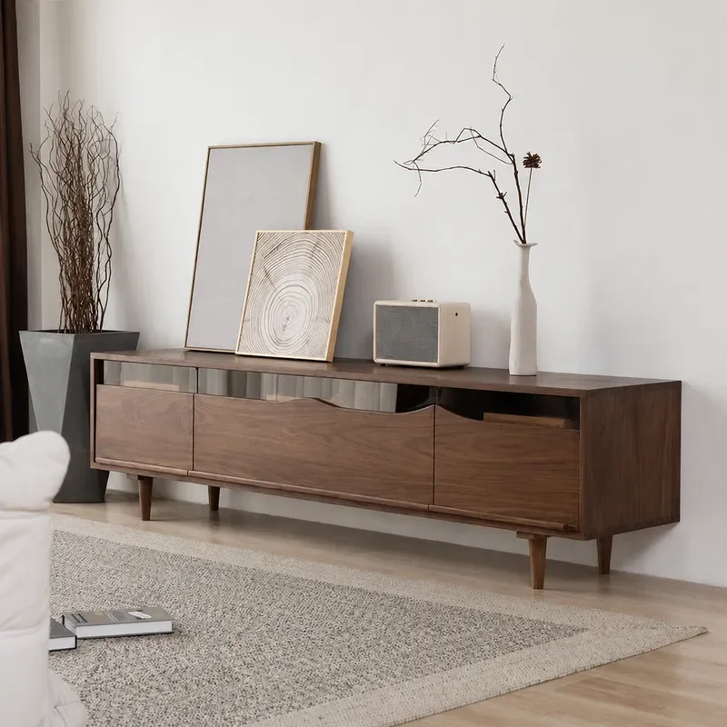 Walnut Color TV Cabinet Solid Wood Audio Visual Storage Tea Table White Oak Cherry Wood Drawer Living Room Furniture