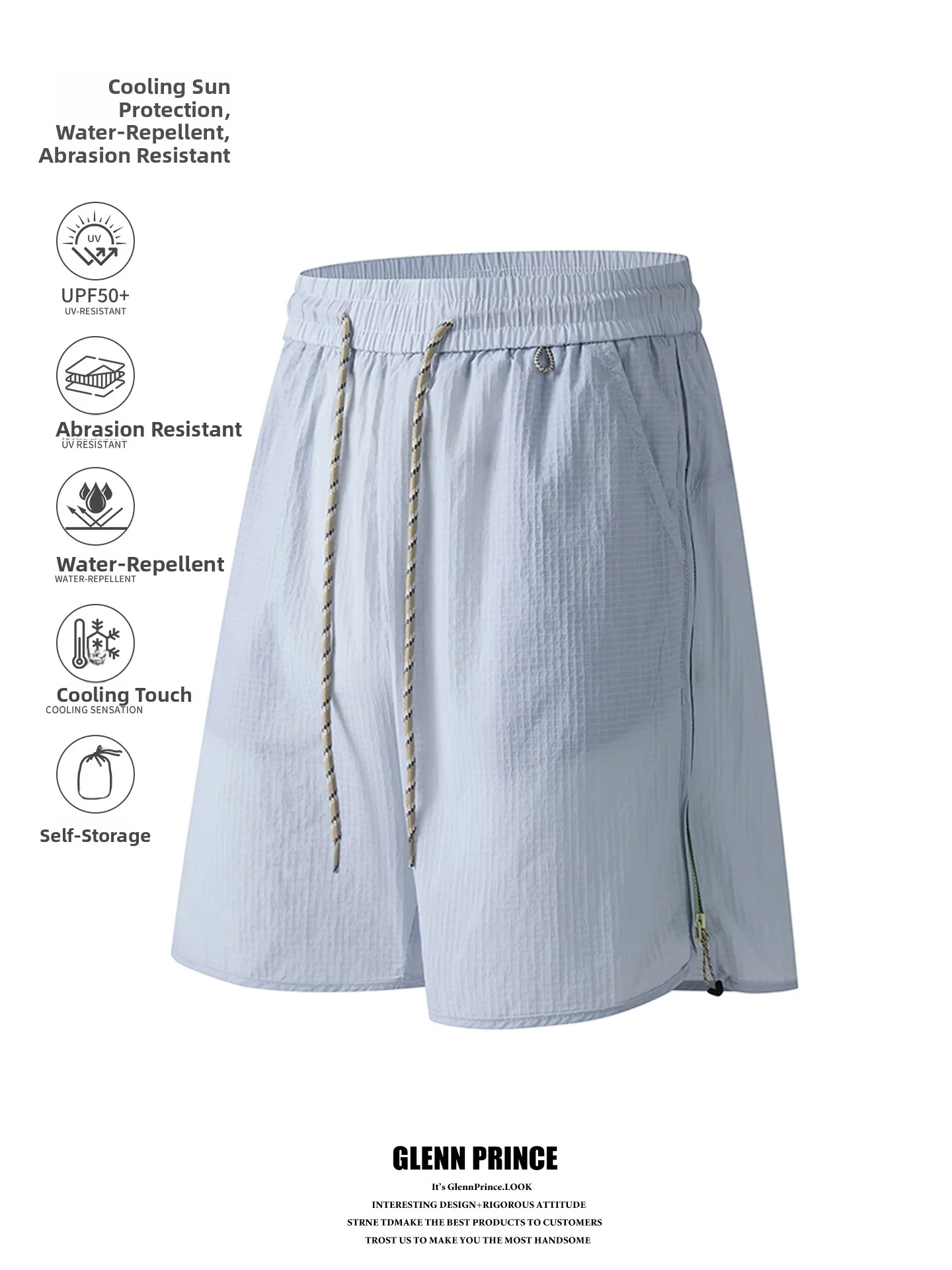 Lightweight Cool Feeling UPF50 Sun Protection Side Zipper Shorts for Men Summer Outdoor Running Beach Sports Fashion