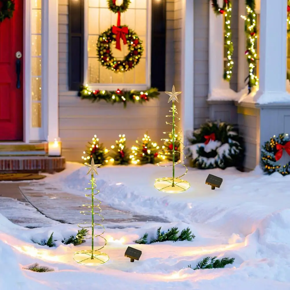 Christmas Tree Lamp Decoration Spiral Tree LED Xmas Tree with Star Topper 3D Solar Garden Lights for Xmas Patio Decor