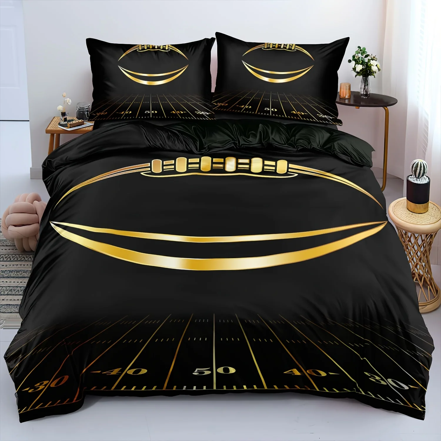 

2/3pcs Duvet Cover Set, Soft And Comfortable, Football Bedding, Gold Bed Set Twin, Football Bed Sets For Boys, gold Bedding Set