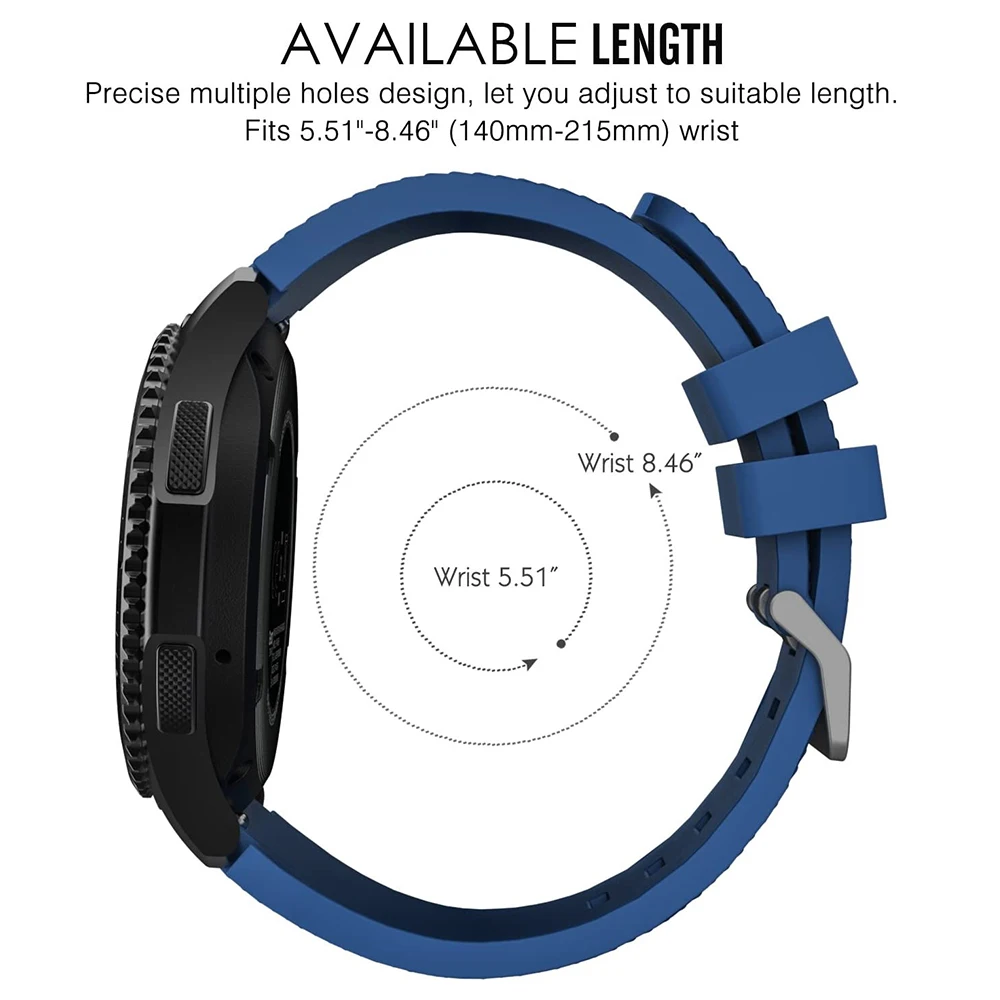 22mm banda de silicona para Samsung reloj de 46mm/3 45mm/Engranaje S3 clásico/S3 frontera/Huawei Watch 3/3 Pro/GT/GT2 46mm reloj inteligente