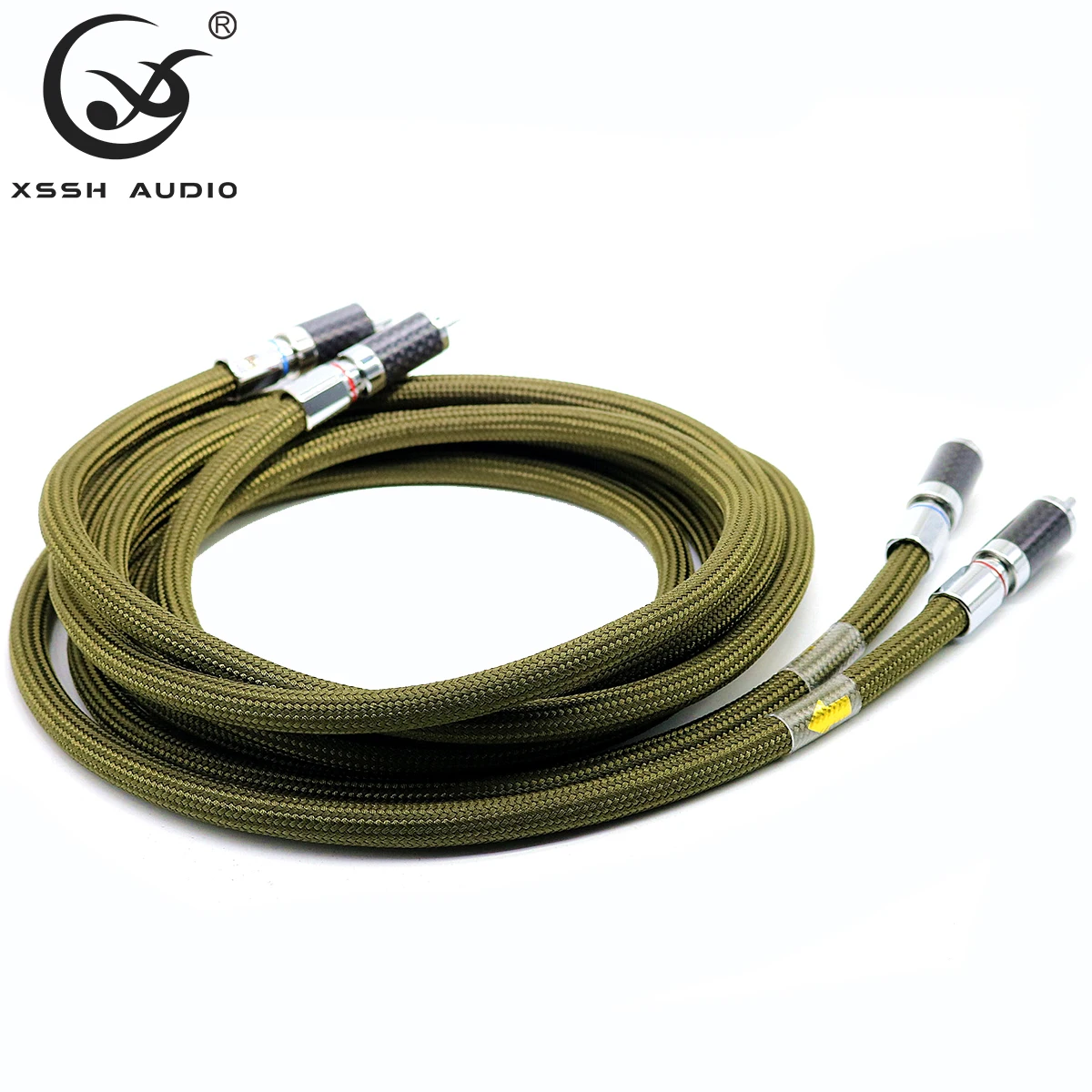 1 Pair HIFI RCA Jack XSSH Audio OFC Pure Copper Plated Silver Double Shield 2 Core 2 RCA to 2 RCA Audio Signal Cable Line Wire