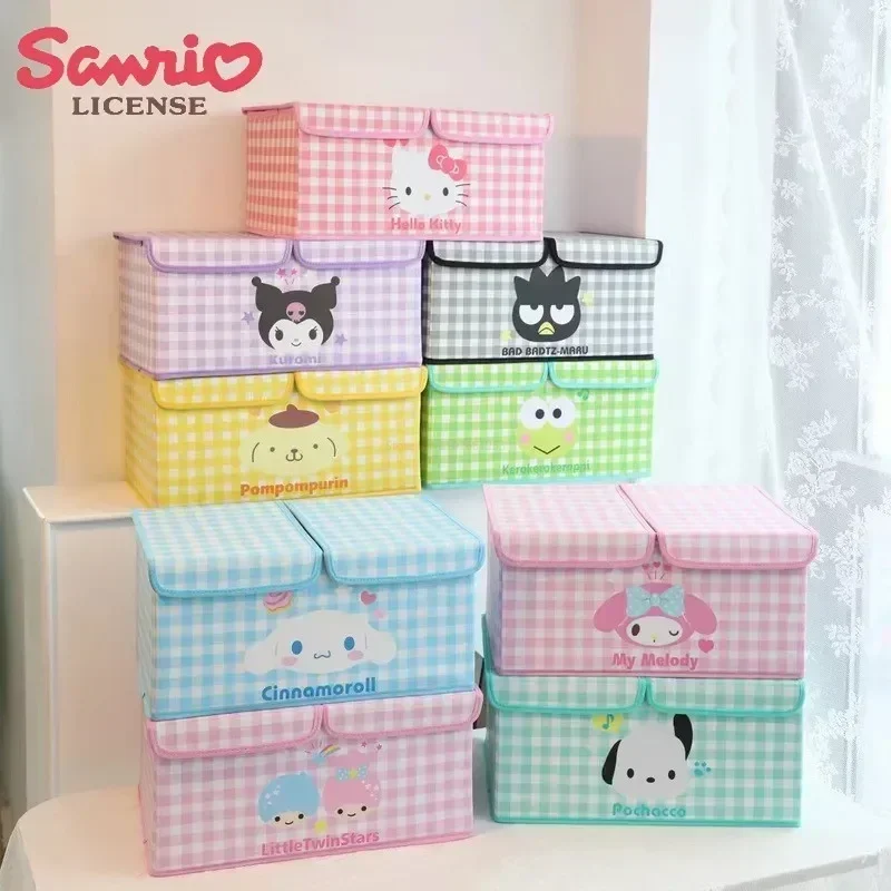 

2024 New Sanrio Cartoon Leather Storage Box Student Dormitory Double Lid Divided Sorting Box Wardrobe Foldable Storage Box