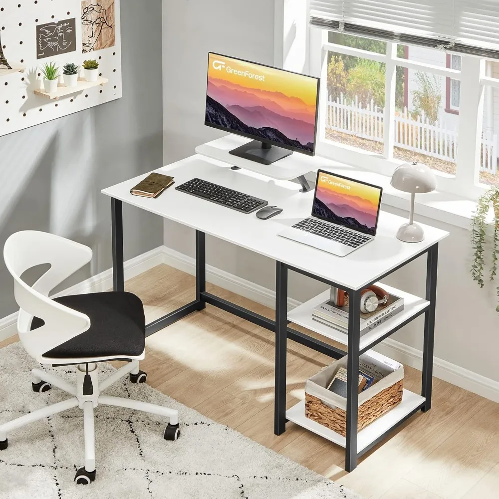 Computer Desk with Monitor Stand and Reversible Storage Shelves,39 inch Small Home Office Writing Study Desk for Small Spaces