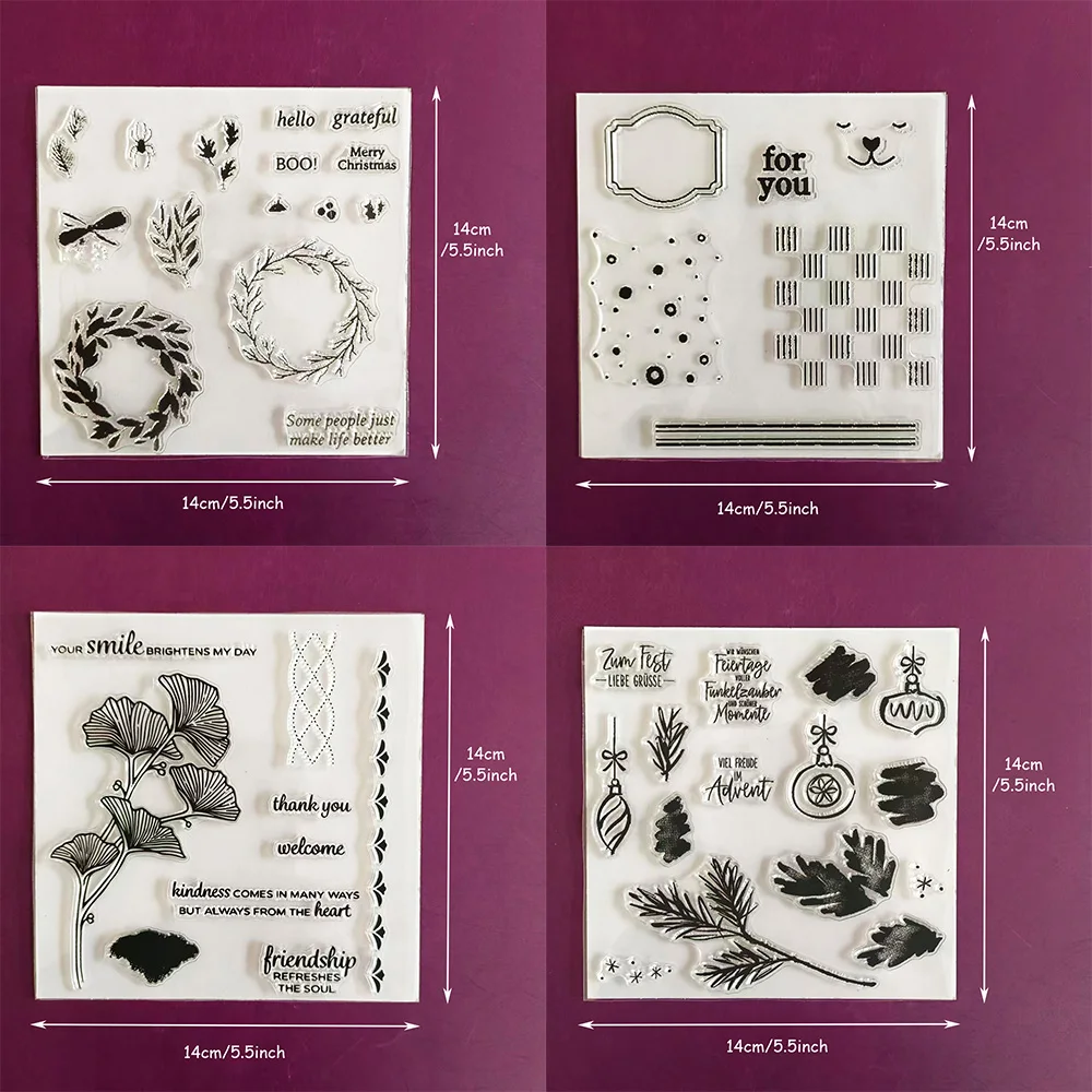 Transparente Silikonstempel mit Ginkgoblättern, Kränzen und inspirierenden Zitaten, ideal für Scrapbooking, Journaling, DIY-Bastelarbeiten
