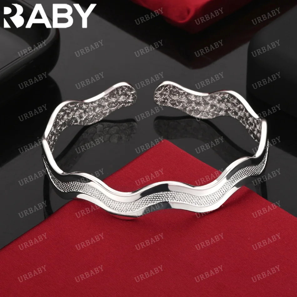 

URBABY 925 Sterling Silver Bangle Textured Wavy Bracelet For Women Jewelry Fashion Party And Daily Wear