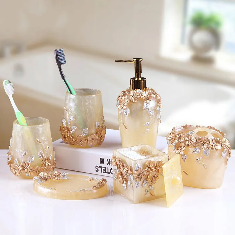 Fashion Bathroom Supplies Resin Five-piece Washbasin European Toothpaste Storage Box Tissue