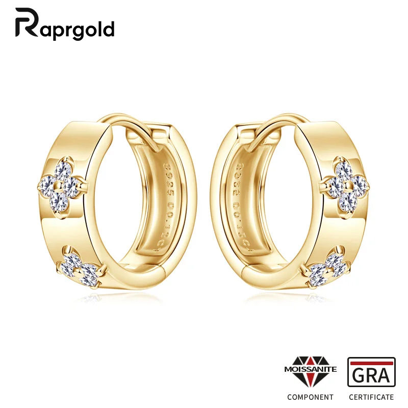 

RAPRGOLD GRA Certified Round Moissanite Flower Hoop Earrings for Women 925 Sterling Silver Earrings Fine Jewelry Gift Pendientes