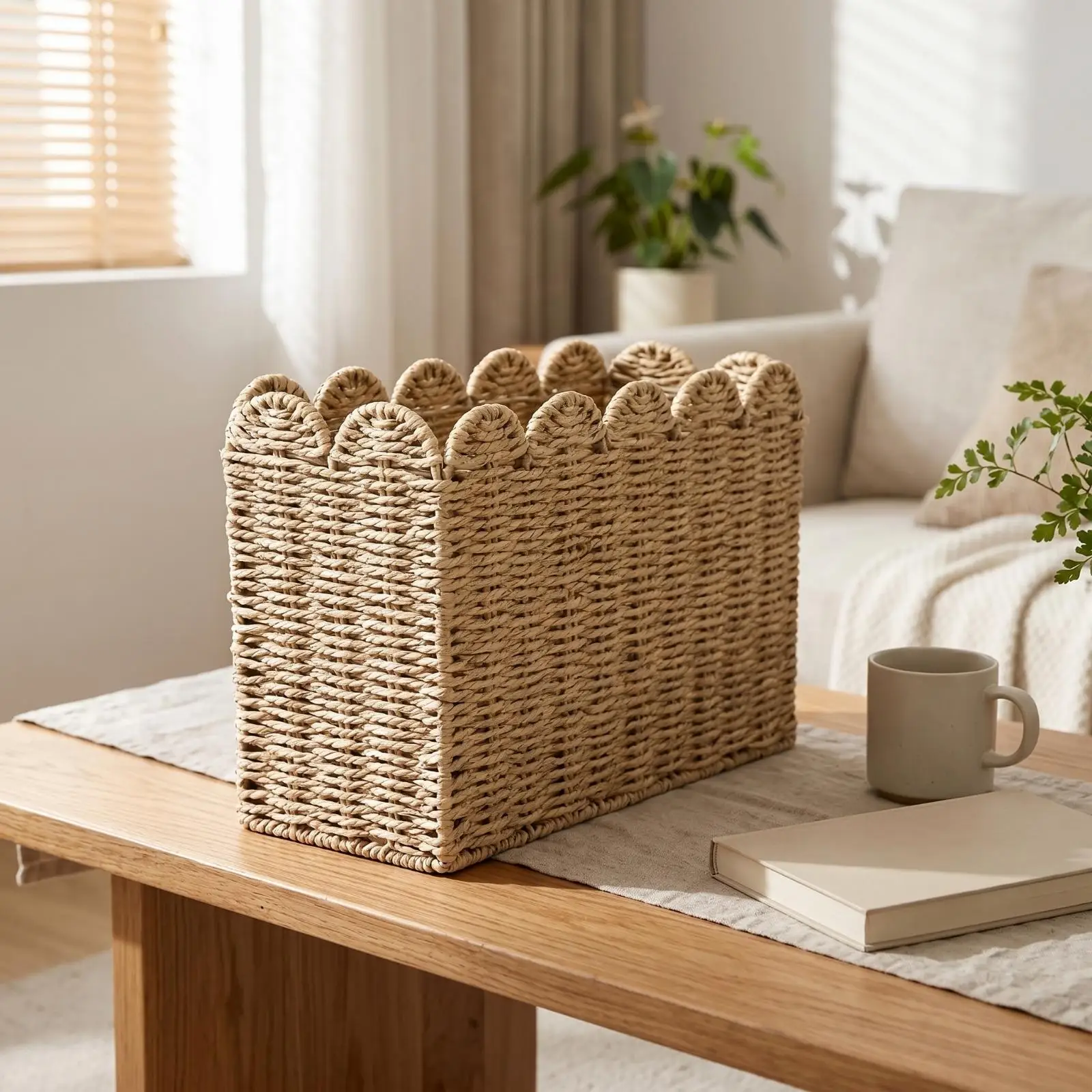 Woven Storage Basket Rigid Wicker Baskets Decorative for Desk