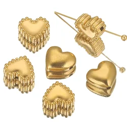 10PCS Stainless Steel Gold Plated Flat Heart Bead Loose Small Spacer Metal Beads for Needlework Jewelry Making DIY Bracelet