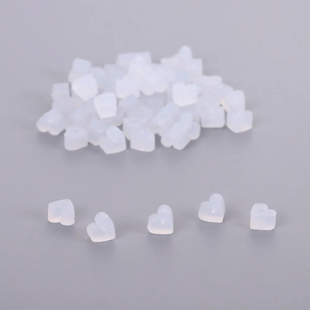 100Pcs Clear Flexible Heart Shaped Silicone Earring Backs Stoppers Replacement Earring Findings for Women Stud Earrings DIY