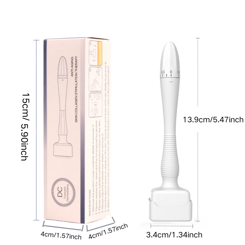 140A Adjustable Microneedle Derma Stamp 140 Pins Needles Derma Stamp Skin Care Home Use For Hair/Face Personal Care